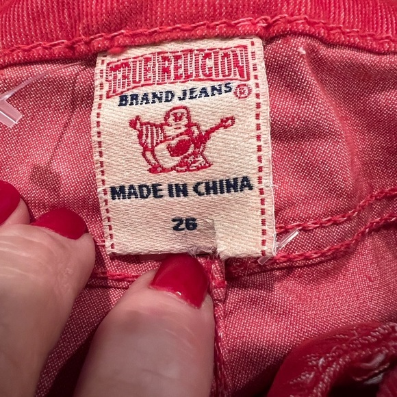 True Religion Red Super Stretch Orange coral Skinny Jeans - Size 26 - Picture 4 of 11